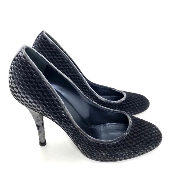SERGIO Rossi Embossed Velvet Round Toe High Heel  Pumps In Dark Gray - Picture 5 of 11